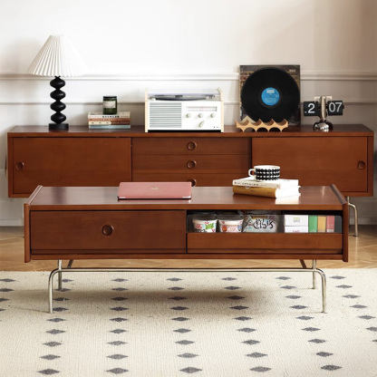 ツゲ材 レトロモダン引き出しティーテーブル