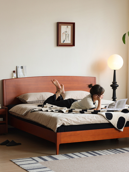 ツゲ材 アーチ型ヘッドボード木製ベッドフレーム