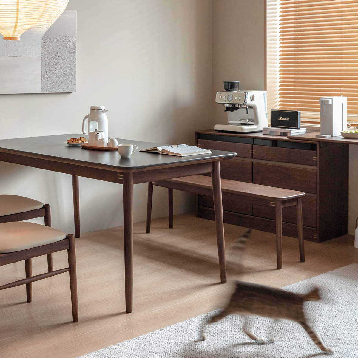 Woody Prime Walnut ウォールナット材 一枚セラミック天板ダイニングテーブル