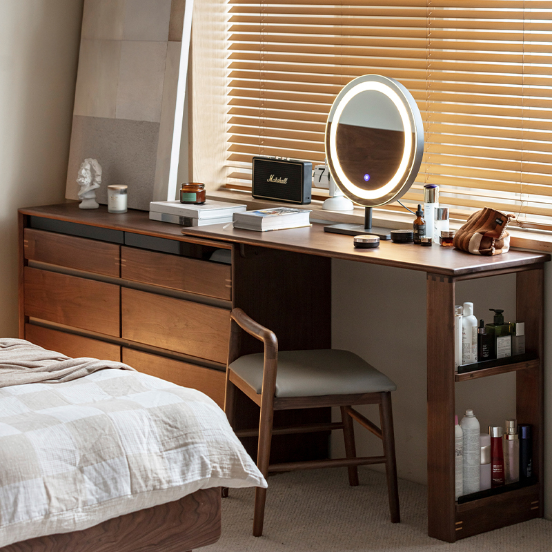 ドレッサー　収納力大きい Woody Prime Walnut ウォールナット材 チェスト付き伸長式ドレッサー