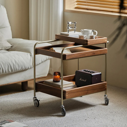 Woody Prime Walnut ウォールナット材 キャスター付きサイドテーブル