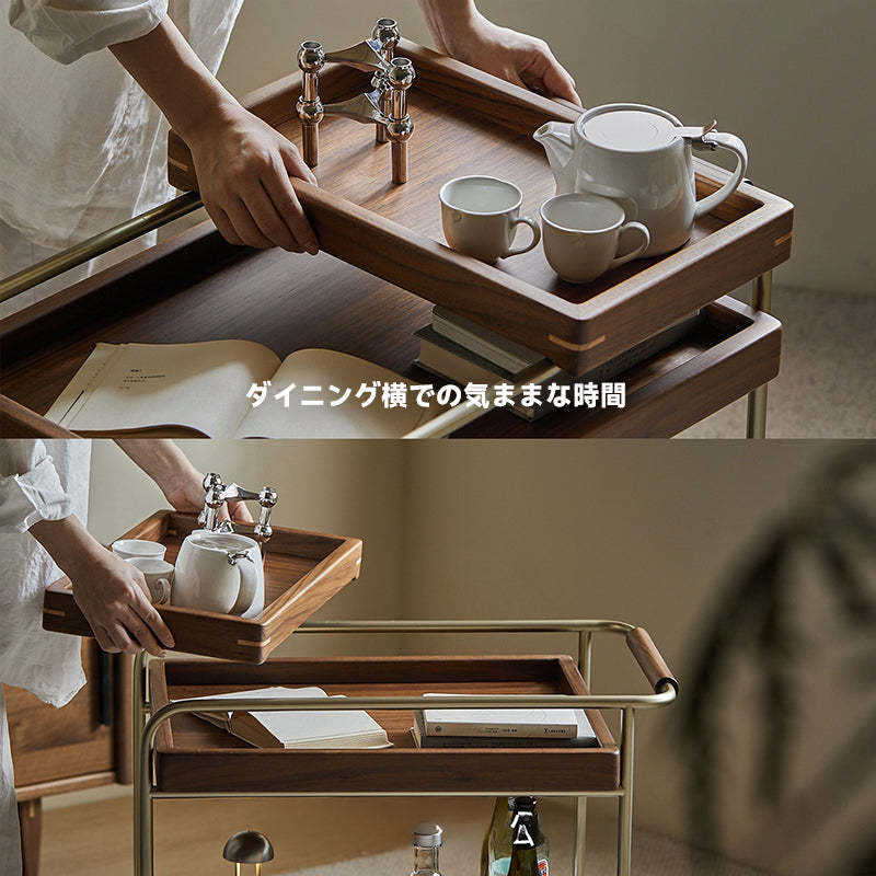 ウォールナット材 キャスター付きサイドテーブル