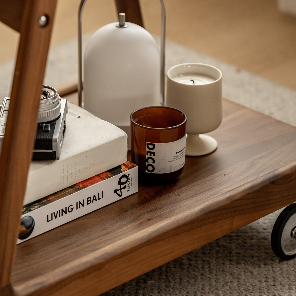 Woody Prime Walnut ウォールナット材 天然木キャスター付きサイドワゴン