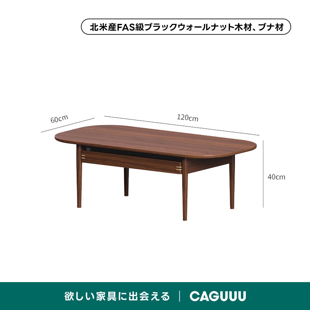 Woody Prime Walnut 引き出し付きセンターテーブル【高級天然ブラック