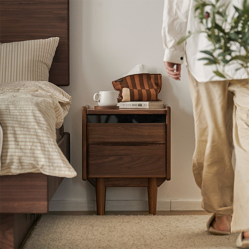 ウォールナットサイドテーブル Woody Prime Walnut ウォールナット材 北欧風天然木ベッドサイド