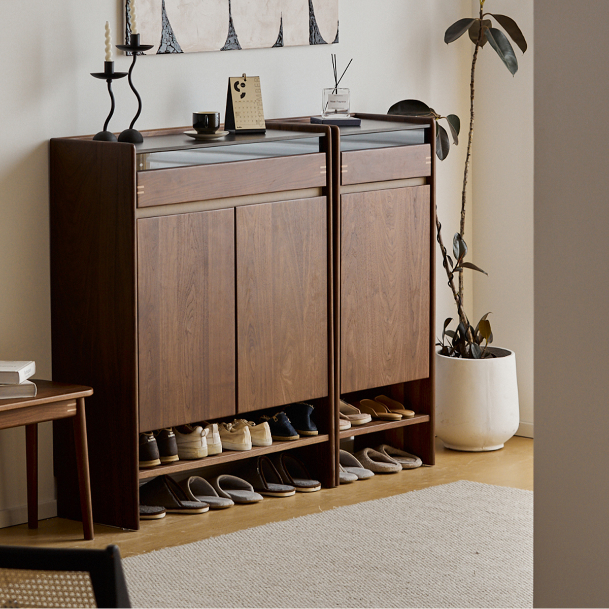 Woody Prime Walnut ウォールナット材 天然木組み合わせシューズボックス