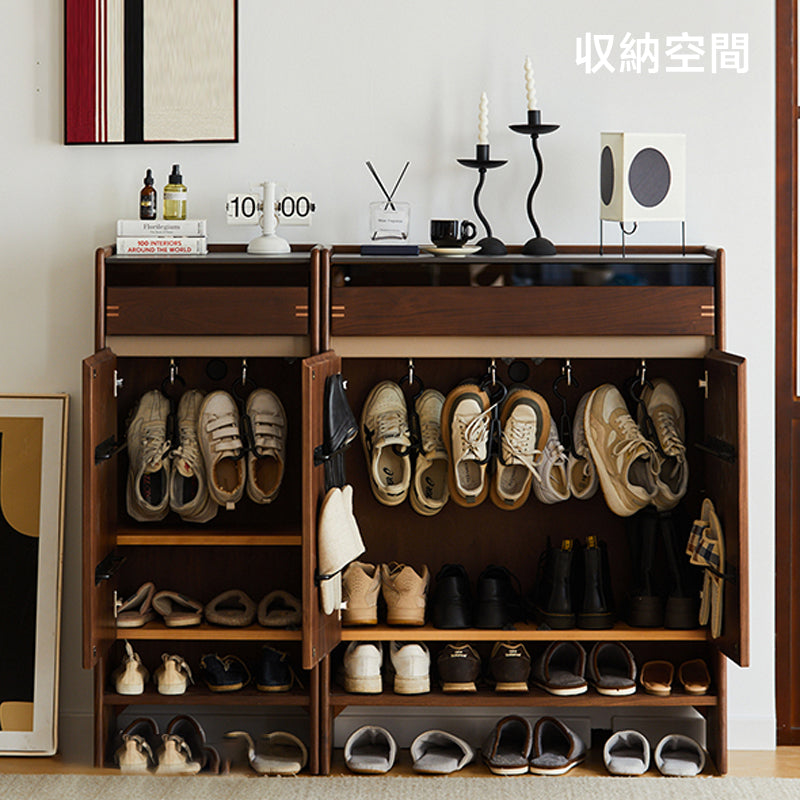 キャビネット　収納家具　シューズボックス　格子　天然木 Woody Prime Walnut ウォールナット材 天然木組み合わせシューズ