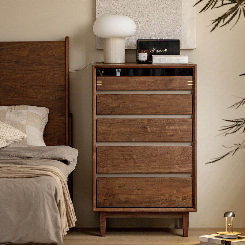 Woody Prime Walnut ウォールナット材 天然木五段チェスト