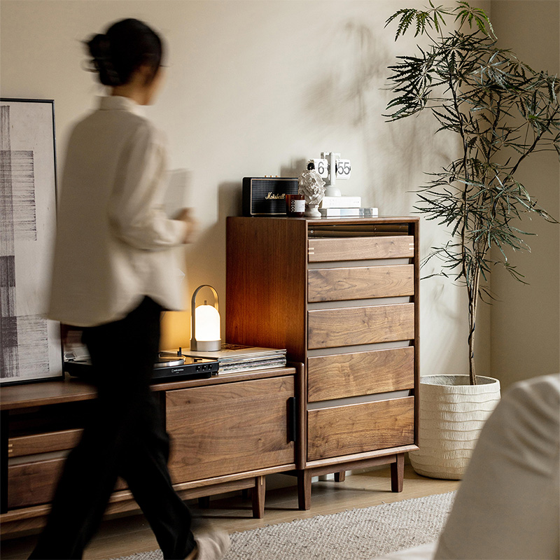 Woody Prime Walnut ウォールナット材 天然木五段チェスト