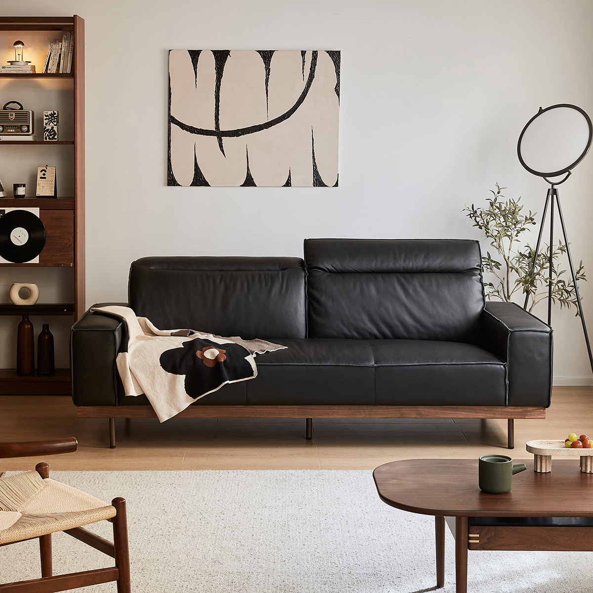 Woody Prime Walnut ウォールナット材 レザー調高級ダウンソファ