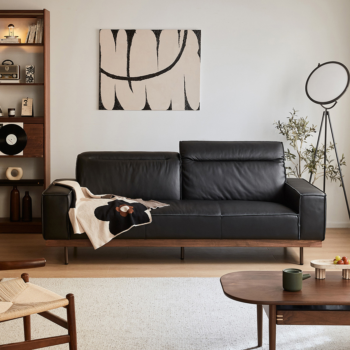 Woody Prime Walnut ウォールナット材 レザー調高級ダウンソファ【カスタマイズ可】