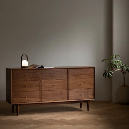 Woody Prime Walnut ウォールナット材 北欧風木製9マスキャビネット