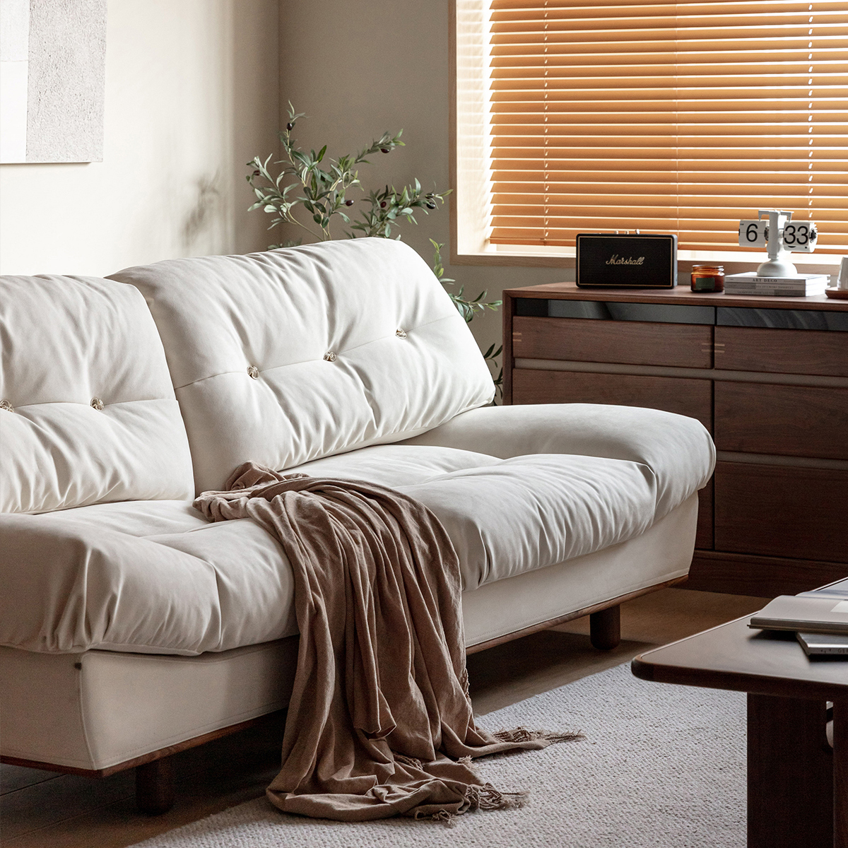 Woody Prime Walnut ウォールナット材 クラシッククッションクラウドソファ【カスタマイズ可】