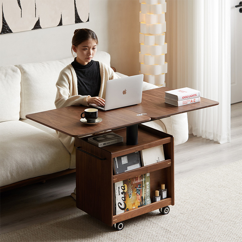 Woody Prime Walnut 拡張回転式キャリーサイドテーブル | 柔軟な可動で