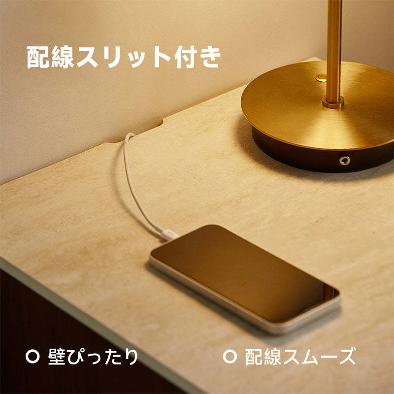 ウォールナット材 大理石調ベッドサイドテーブル