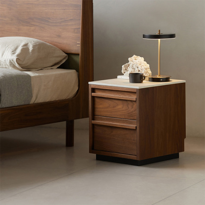 Woody Prime Walnut ウォールナット材 大理石調ベッドサイドテーブル