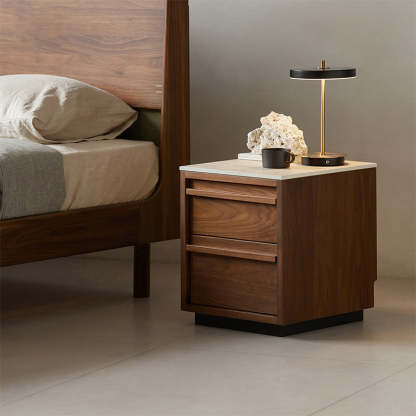 Woody Prime Walnut ウォールナット材 大理石調ベッドサイドテーブル