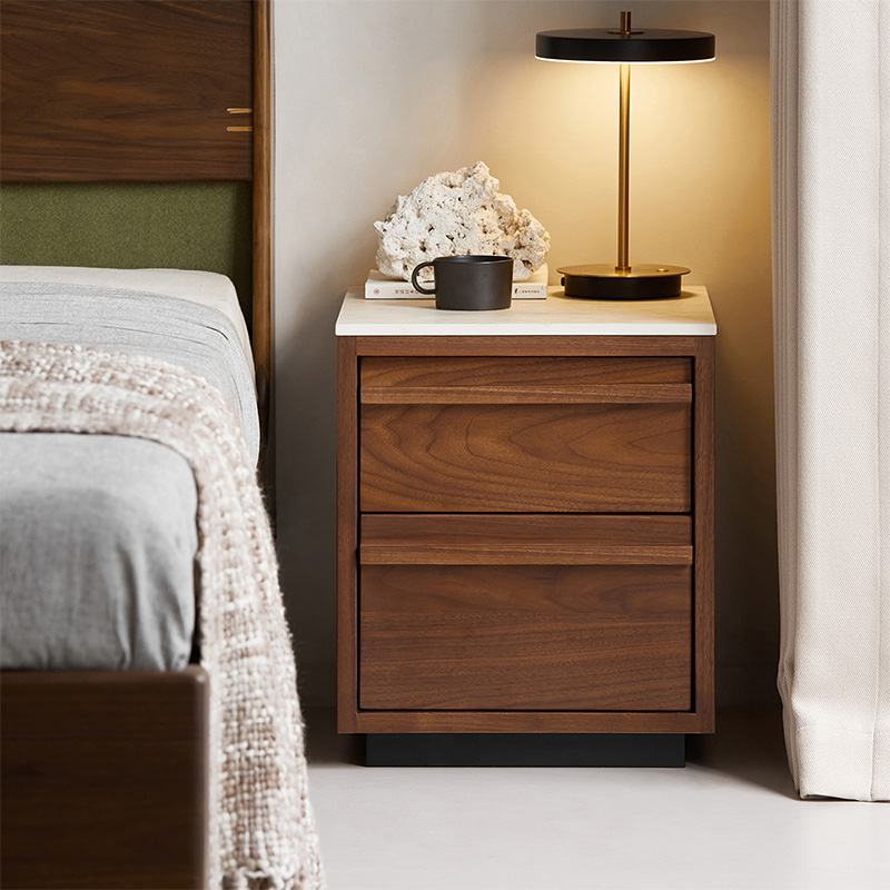 Woody Prime Walnut ウォールナット材 大理石調ベッドサイドテーブル