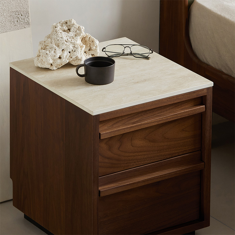 Woody Prime Walnut ウォールナット材 大理石調ベッドサイドテーブル