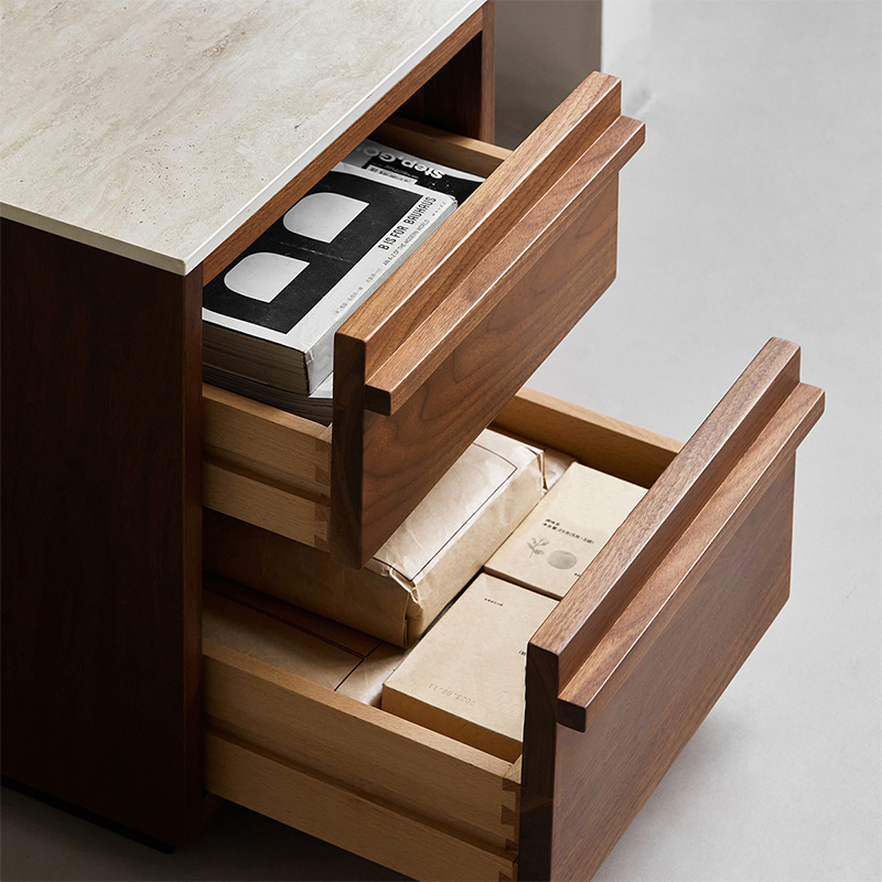 Woody Prime Walnut ウォールナット材 大理石調ベッドサイドテーブル