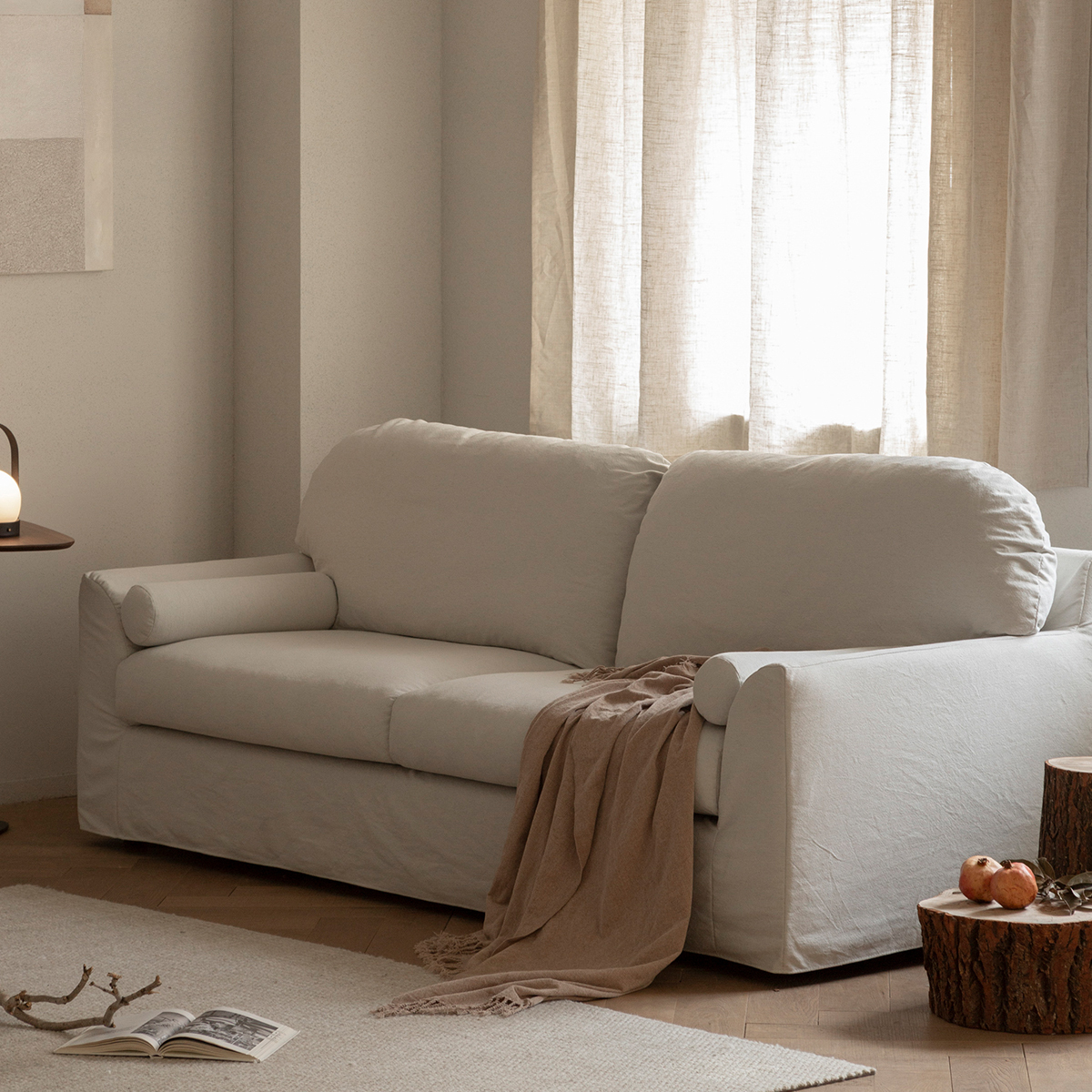 Woody Prime Walnut ナチュラル風リネンソファ【カスタマイズ可】