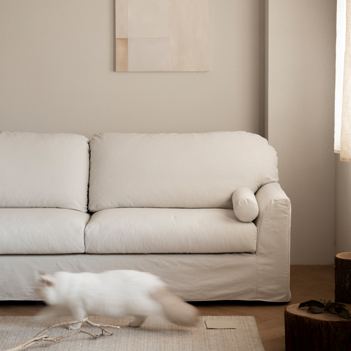 Woody Prime Walnut ナチュラル風リネンソファ【カスタマイズ可】