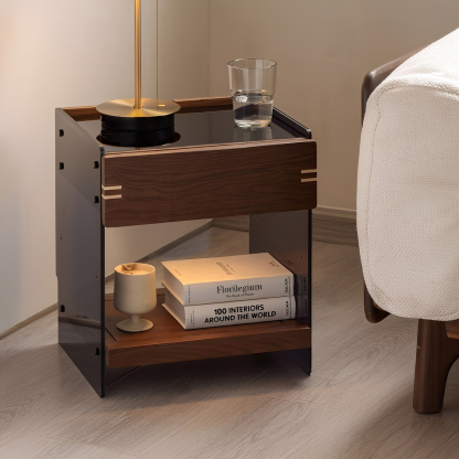 Woody Prime Walnut ウォールナット材 浮遊デザインナイトテーブル