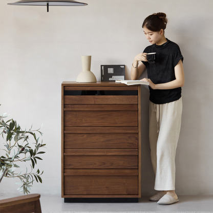 【新品・送料無料】デスク 175cm ウォールナットブラウン 2段チェスト Woody Prime Walnut シンプルレトロチェスト【高級天然ブラック