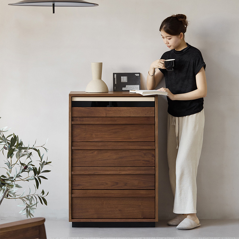 Woody Prime Walnut シンプルレトロチェスト【高級天然ブラック