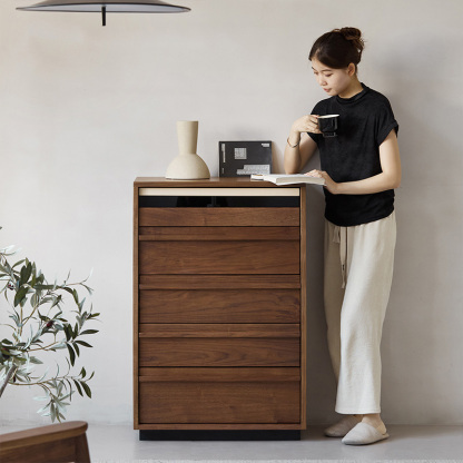 Woody Prime Walnut シンプルレトロチェスト【高級天然ブラック