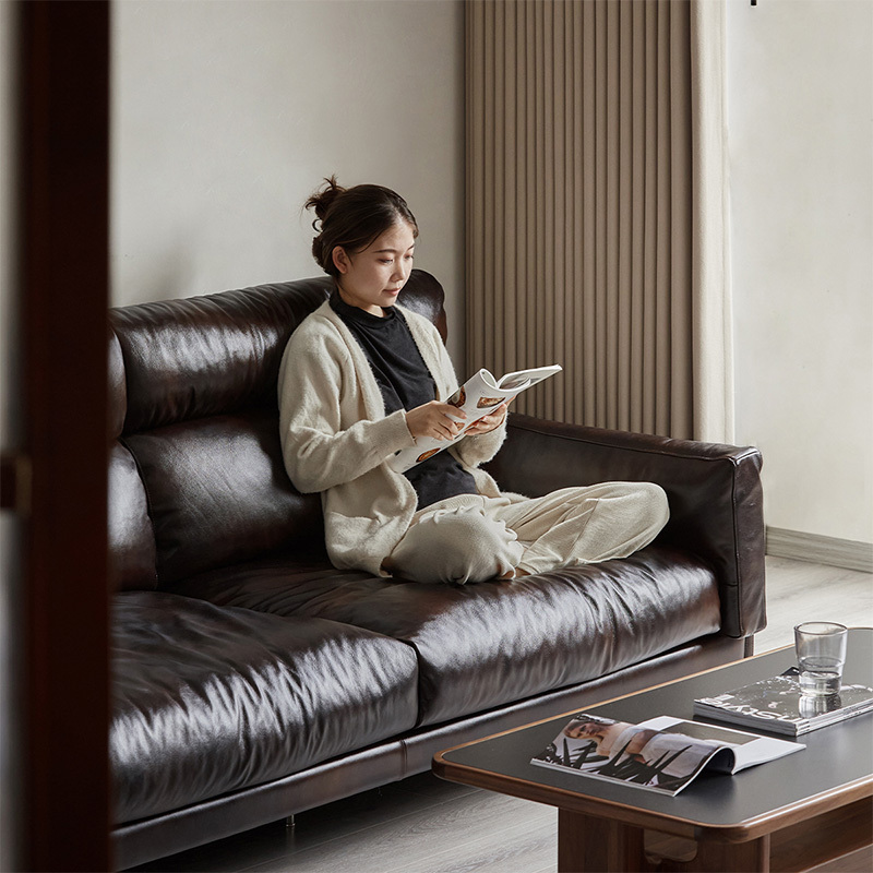 Woody Prime Walnut 牛本革リビングソファ【カスタマイズ可】