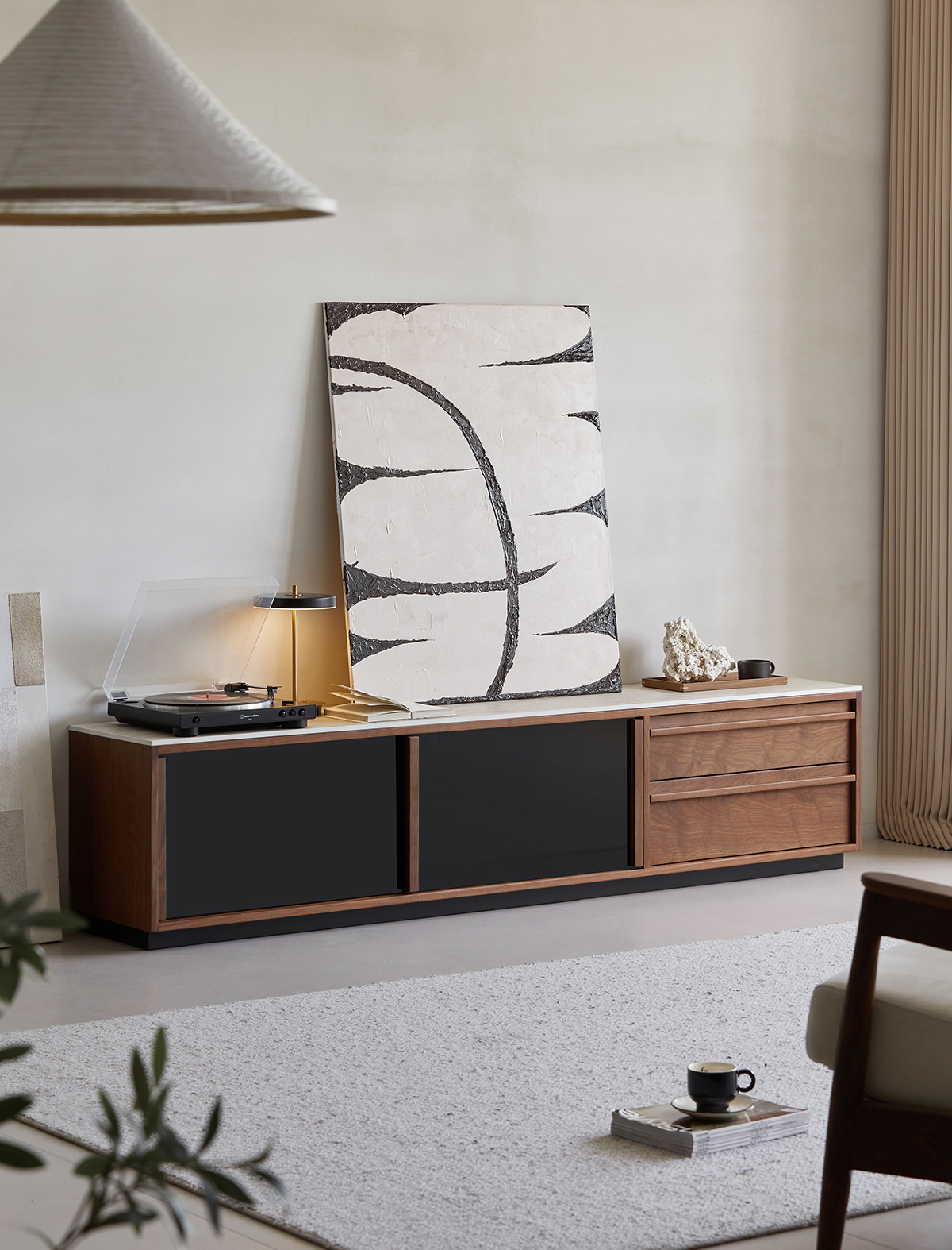 Woody Prime Walnut ウォールナット材 トラバーチンテレビボード – CAGUUU