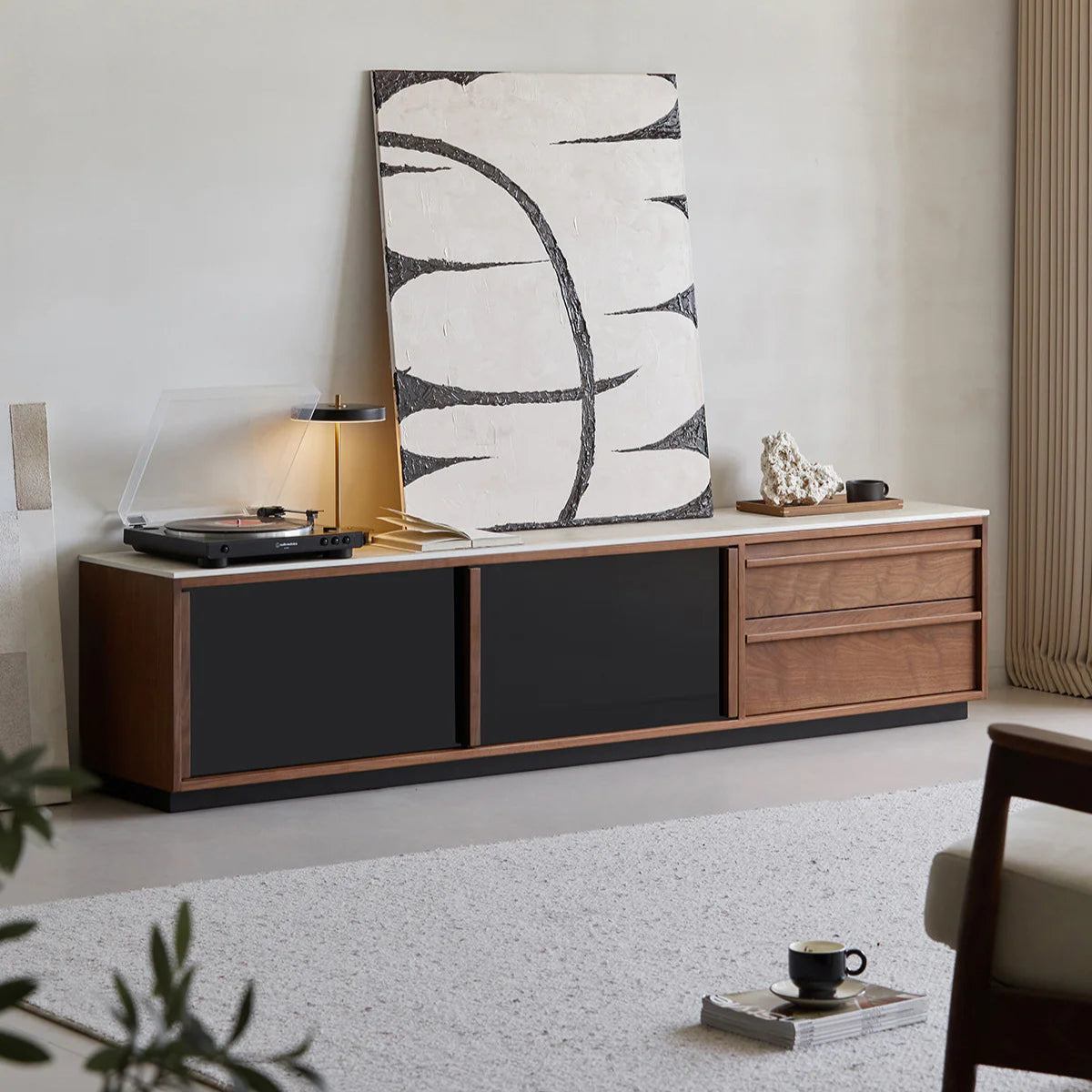 Woody Prime Walnut ウォールナット材 トラバーチンテレビボード