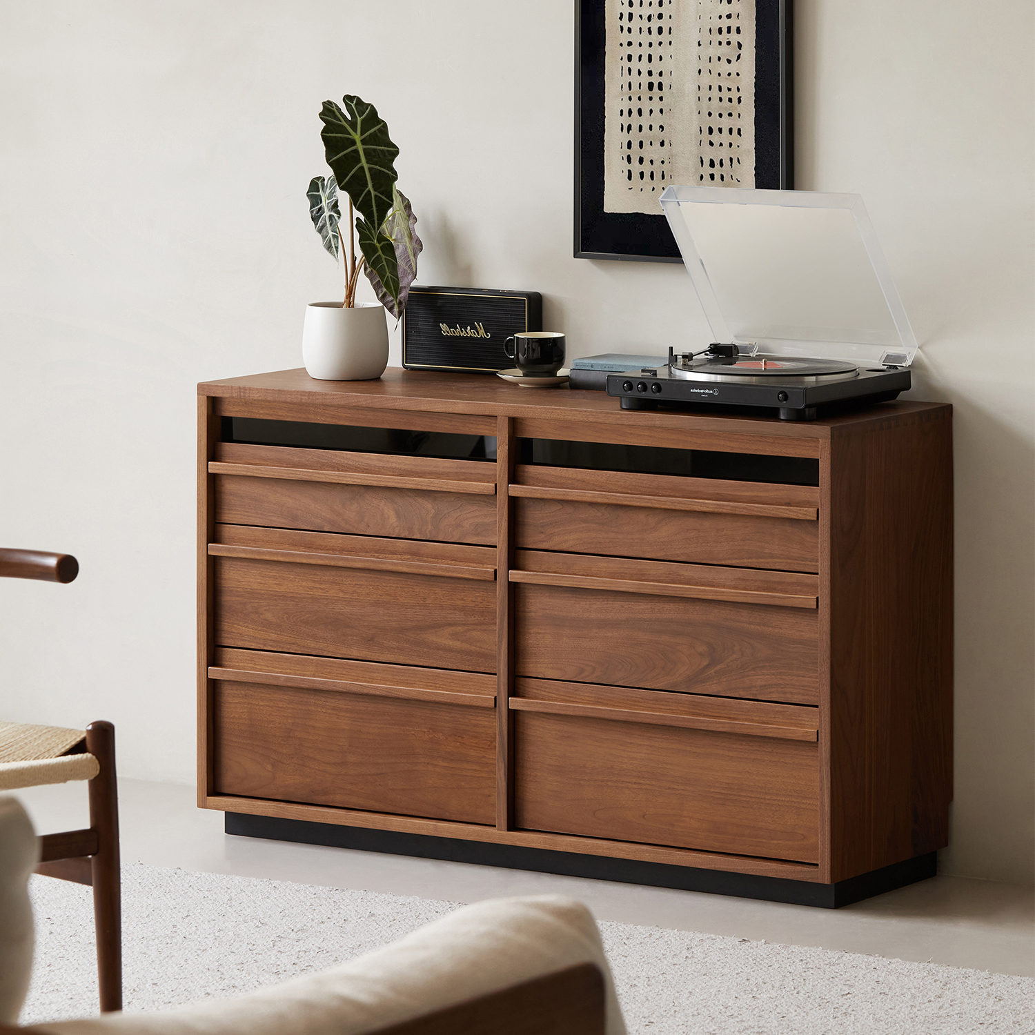 Woody Prime Walnut ウォールナット材 木製キャビネット三段六杯