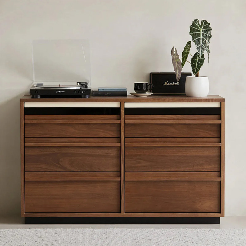 Woody Prime Walnut ウォールナット材 木製キャビネット三段六杯