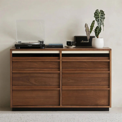 Woody Prime Walnut ウォールナット材 木製キャビネット三段六杯