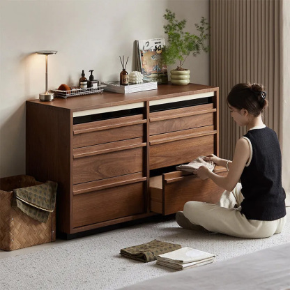 Woody Prime Walnut ウォールナット材 木製キャビネット三段六杯