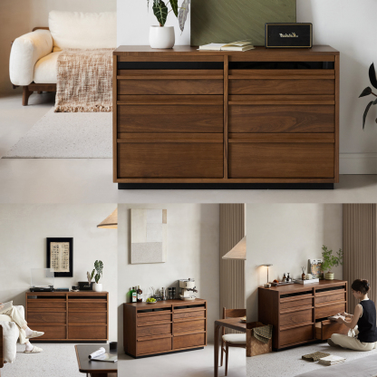 Woody Prime Walnut ウォールナット材 木製キャビネット三段六杯