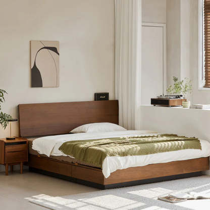 Woody Prime Walnut ウォールナット材 サイドオープン収納ダブルベッド