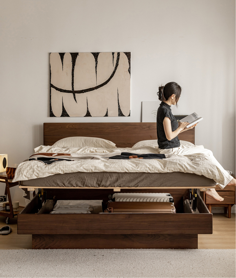 Woody Prime Walnut ウォールナット材 大容量収納付きボックスベッド