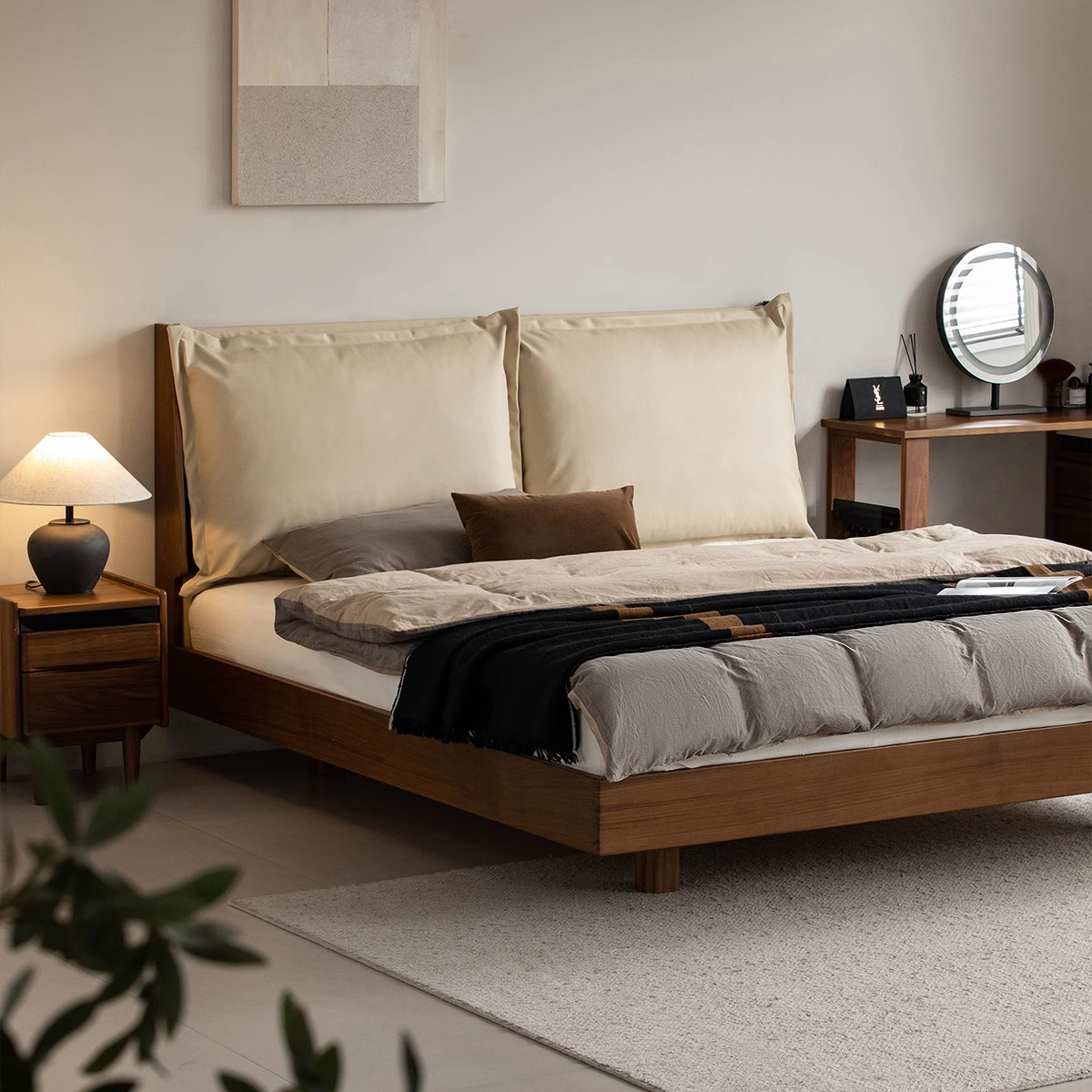 Woody Prime Walnut ウォールナット材 ハイバックファブリックベッド