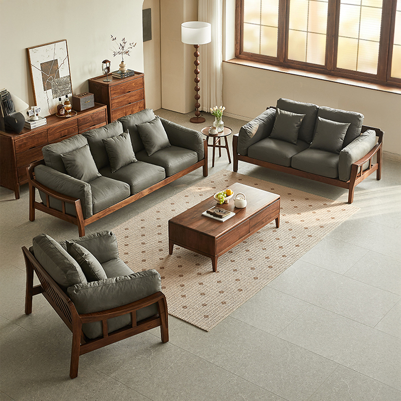 ブラックウォールナット材シックデザインソファ