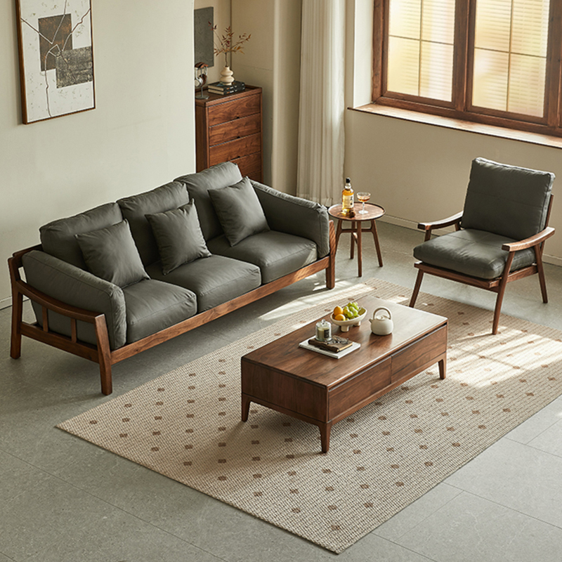 ブラックウォールナット材シックデザインソファ