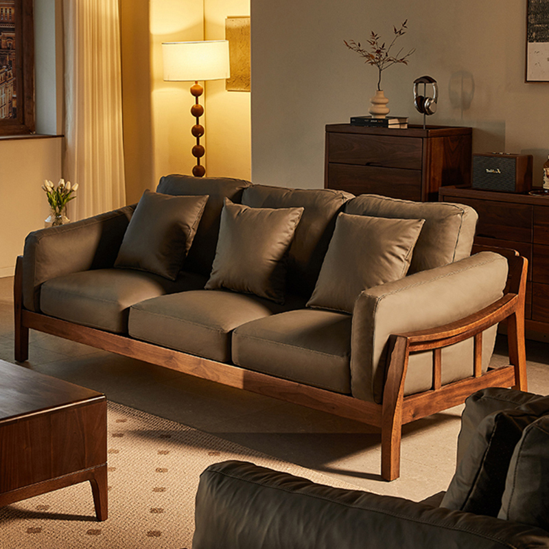 ブラックウォールナット材シックデザインソファ