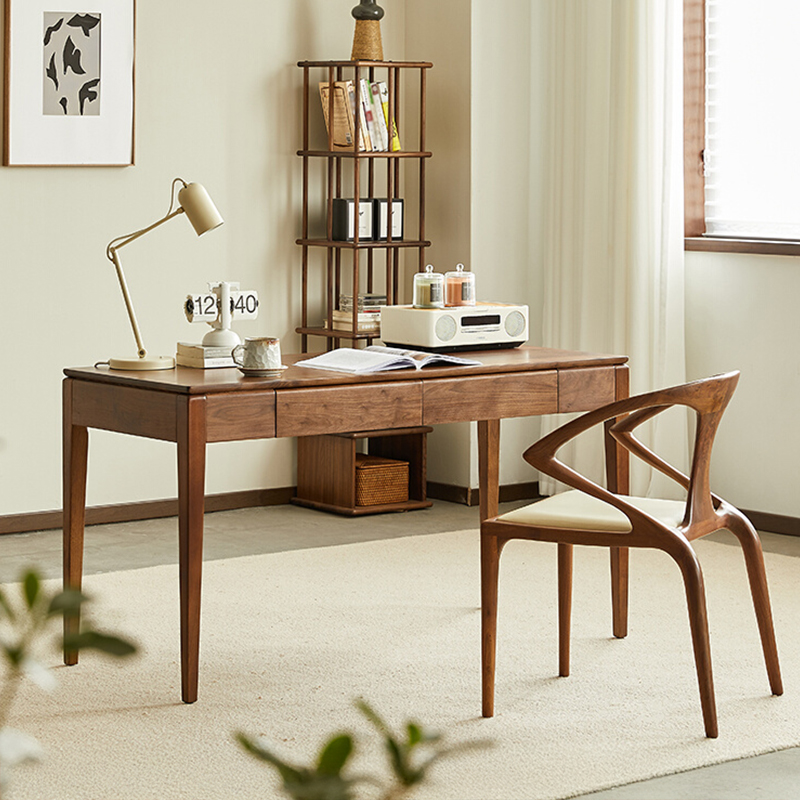 ブラックウォールナット材引き出し付きデスク | 実用性と高級感を