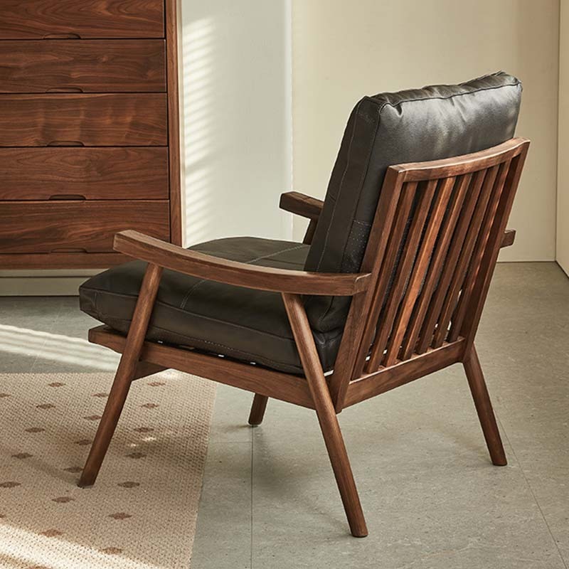 ブラックウォールナット材 ブラックレザーソファチェア