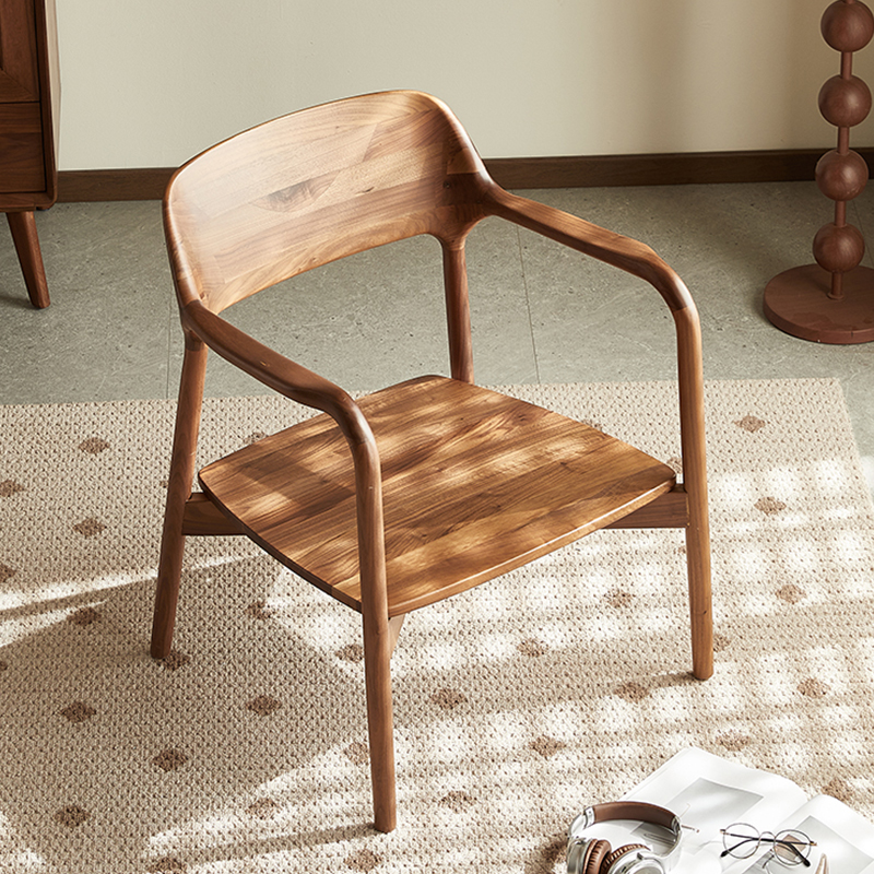 ブラックウォールナット材コットンリネン生地クッションチェア