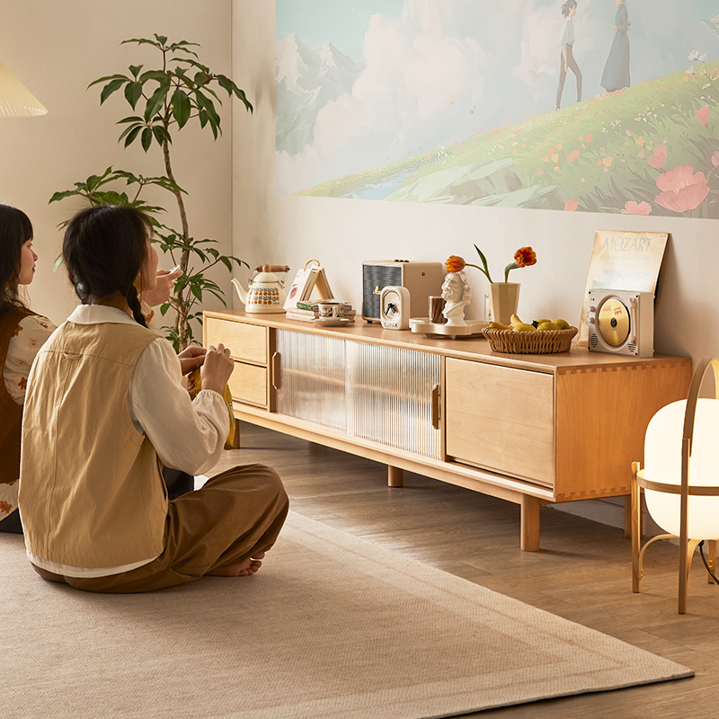 ナチュラルブナ材テレビボード | 耐久性と自然な美しさを兼ね備えた
