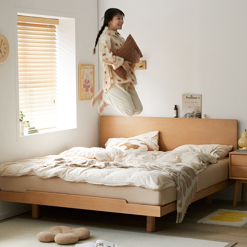 シンプルブナ材コンフォートベッドフレーム