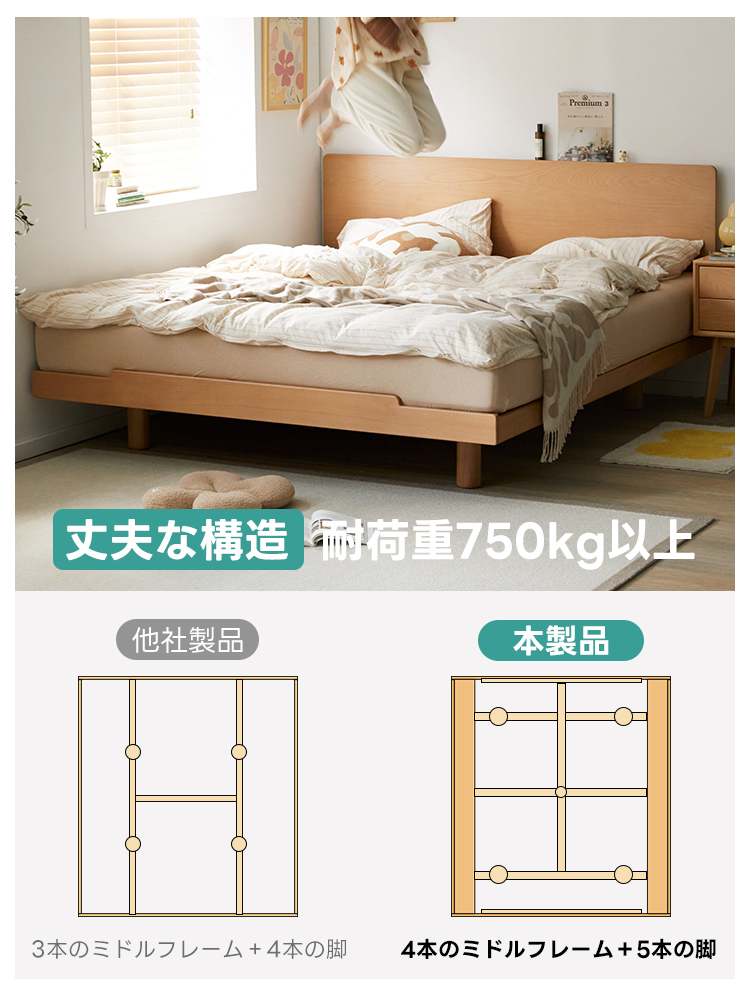 シンプルブナ材コンフォートベッドフレーム